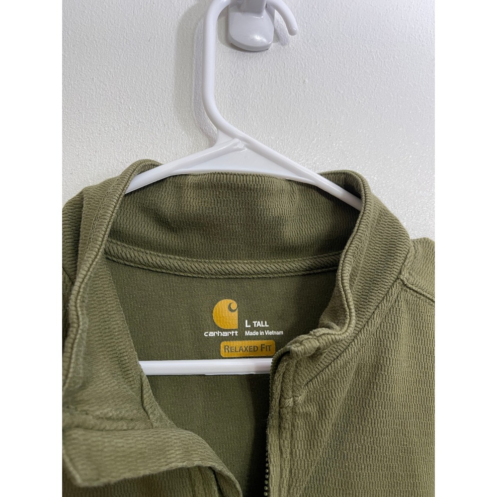 Carhartt Olive Green 1/4 Zip Pullover Mock Neck Workwear Sweatshirt Size L Tall - Picture 3 of 3